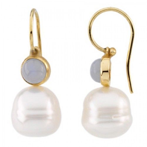 South Sea Pearl Drop Earrings and Purple Chalcedony