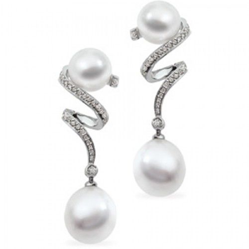 10mm Diamond Earrings & Round White Pearl -18k