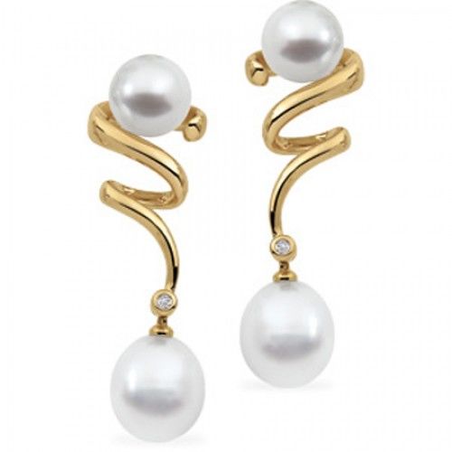 10mm Rounded White Pearl and Diamond Earrings -18k