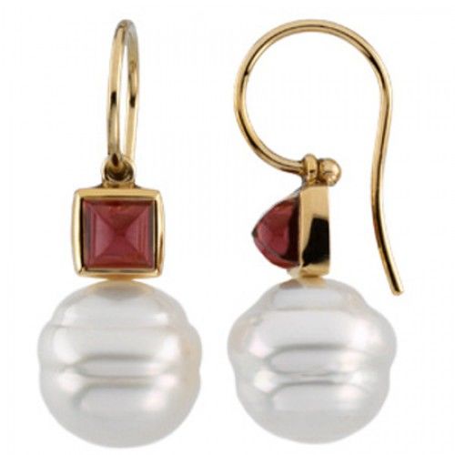 South Sea Pearl Drop Earrings with Red Garnet