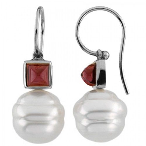 South Sea Pearl Drop Earrings W/ Red Garnet