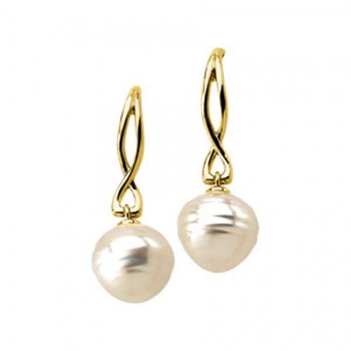 13mm Baroque White Pearl Earrings -14k