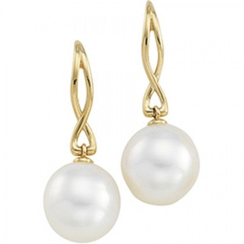13mm Round White Pearl Earrings -14k