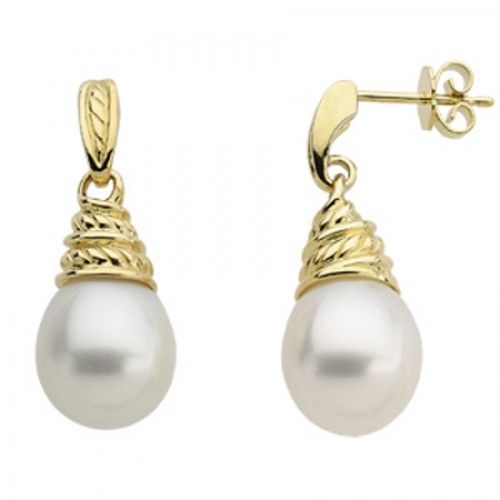 11mm Tear Drop White Pearl Earrings -18k