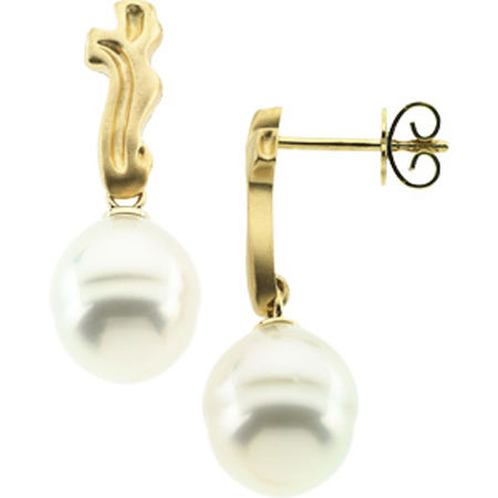 18k Yellow Gold Baroque White Pearl Earrings