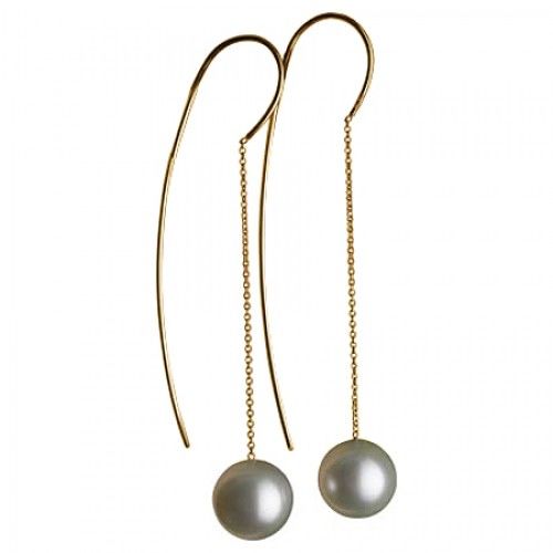12mm Round Gray Pearl Earrings -18k