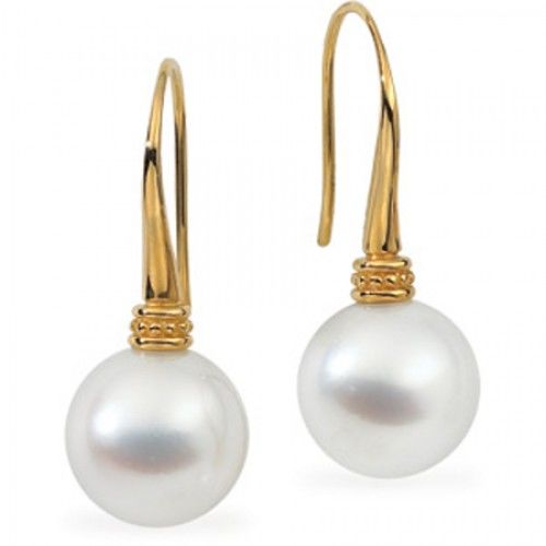 18k Round Snowy White Pearl Earrings