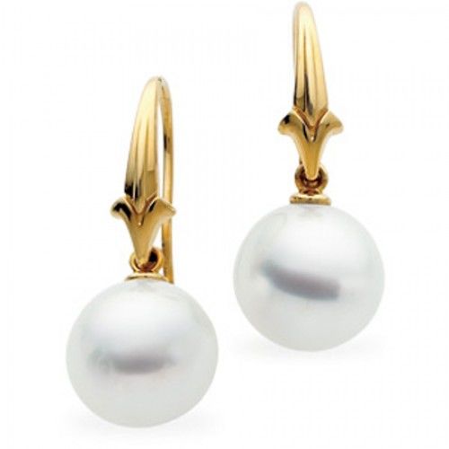 12mm Round White Pearl Earrings -18k