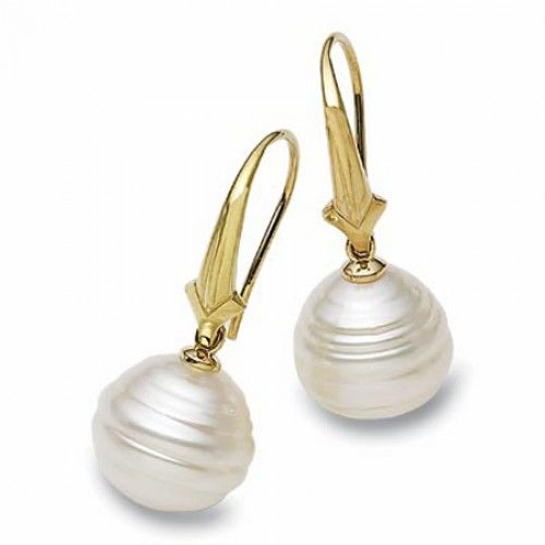 13mm Baroque White Pearl Earrings -18k
