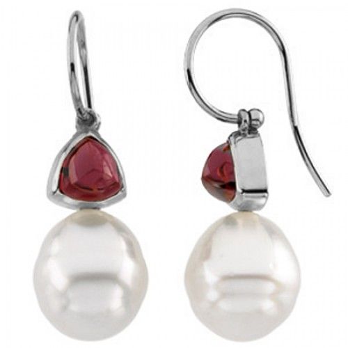 South Sea Pearl Drop Earrings and Red Rhodolite