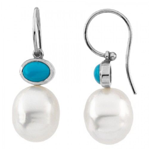 South Sea Pearl Drop Earrings W/ Blue Green Turquoise