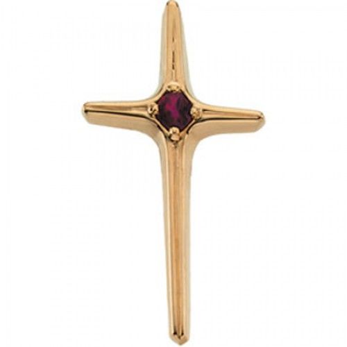 Ruby Cross Pendant in Yellow Gold 14k New - 0.12cttw