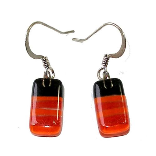 Small Rectangular Glass Earrings - Brown, Orange and Red Stripes (Chile)