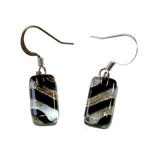 Small Rectangular Glass Earrings - Black and Clear Stripes (Chile)