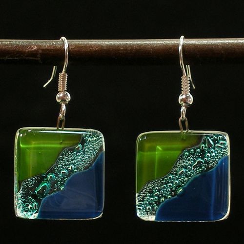 Ocean River Meadow Fused Glass Earrings - (Chile)