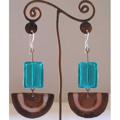Semi-Circle Copper and Blue Glass Earrings - Chile