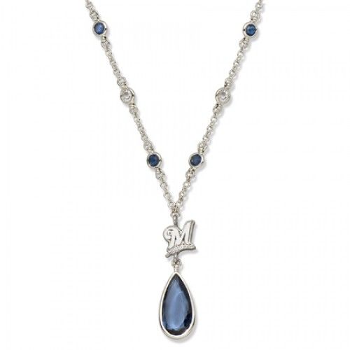 Milwaukee Brewers Necklace - Blue W/ White Crystals & Team Logo