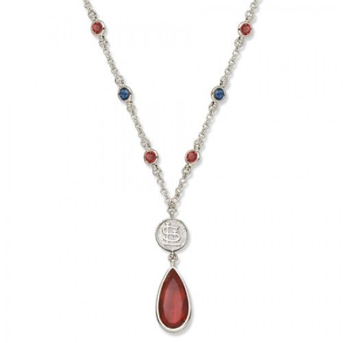 St Louis Cardinals Necklace - Red W/ Blue Crystals & Team Logo