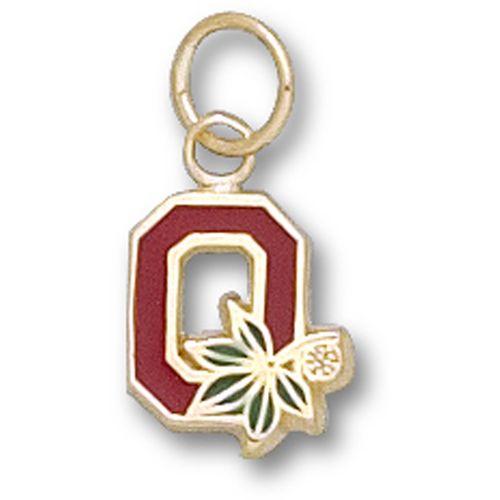 10k Yellow Gold Ohio State University Pendant Enameled Block Style ""O"" - 3/8