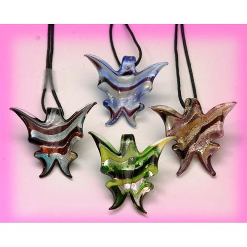 Glass Necklaces With 18"" Black Cord - Butterfly Case Pack 12