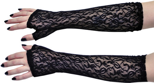 Gloves Black Lace Fingerless Elbow