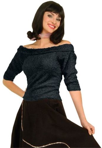 Women's Costume Shirt: Sock Hop Top, Black- One Size