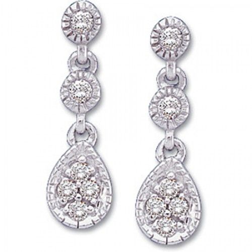 14k White Gold Diamond Dangle Earrings - 1/8cttw