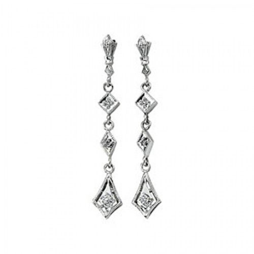 Diamond Dangle Earrings - 14k White 1/10cttw