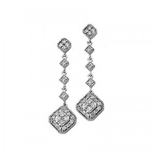 Diamond Dangle Earrings - 14k White 1/3cttw
