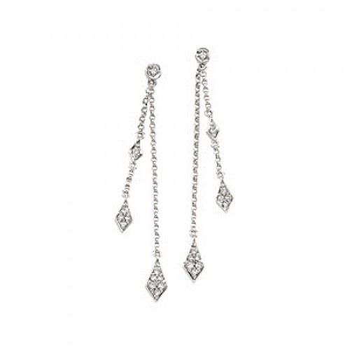 14k White Gold Diamond Rain Drops Dangle Earrings - 1/6cttw
