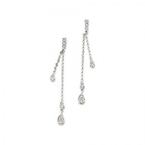 14k White Gold Raining Diamonds Drop Dangle Earrings - 1/6cttw