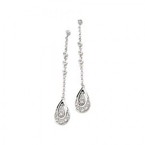 14k White Gold Diamond Rain Drop Dangle Earrings - 1/6cttw