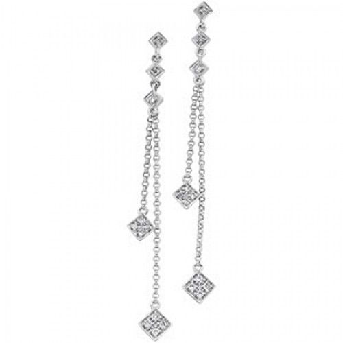 14k White Gold Rain Diamond Drop Dangle Earrings - 1/6cttw