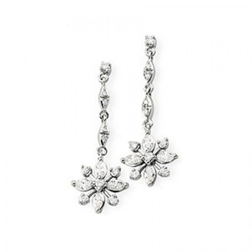 Diamond Flower Earrings - 14k White 1/2cttw