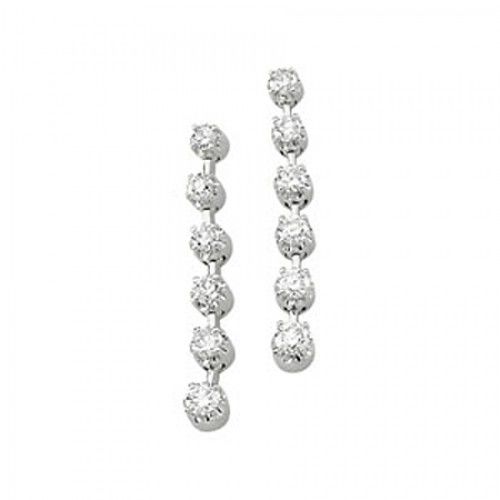 14k White Gold Dangling Diamond Journey Earrings - 1cttw