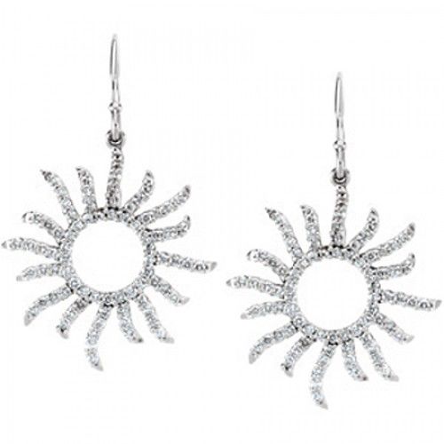 14k White Gold Diamond Dangle Sun Earrings - 3/4cttw