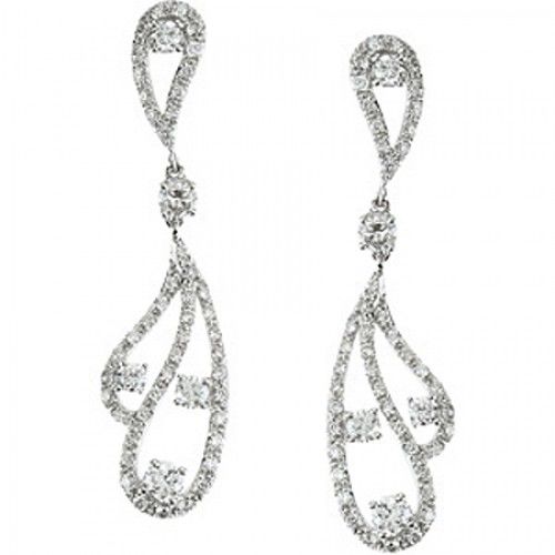Diamond Dangle Earrings - 14k White Gold 1 1/5cttw