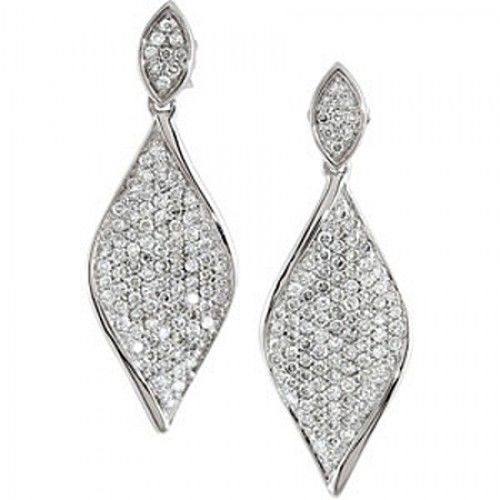 14k White Gold Diamond Dangle Earrings - 1 1/5cttw