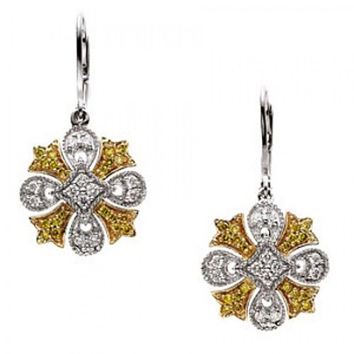 Diamond Dangle Earrings - 14k White/Yellow 1/2cttw