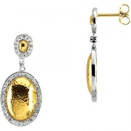 14k White & Yellow Gold Oval Diamond Dangle Earrings - 1/2cttw