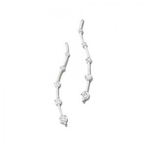18k White Gold Wavy Diamond Journey Earrings - 1cttw