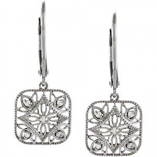 Sterling Silver Victorian Style Diamond Dangle Earrings - 1/10cttw