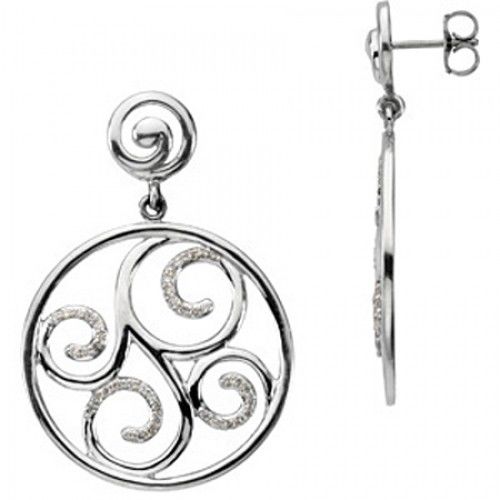 Sterling Silver & 14k White Gold Spiral Diamond Dangle Earrings - 3/8cttw