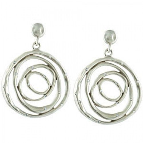 Sterling Silver & 14k White Gold Atomic Design Diamond Dangle Earrings - 3/8cttw