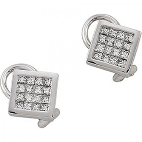 14k White Gold Button Earrings W/ Diamond