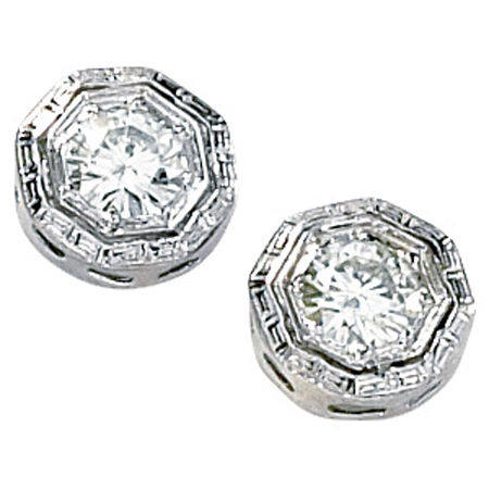 14k White Gold Button Earrings with Moissanite