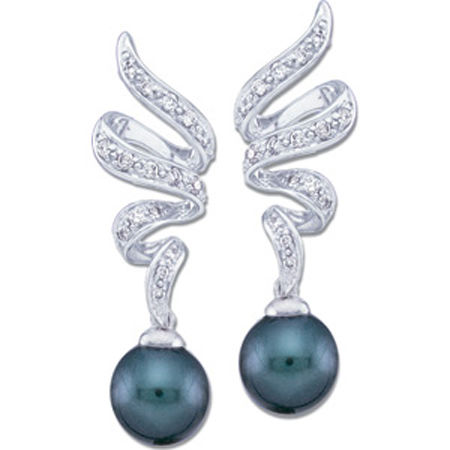 Freshwater Pearl Earrings - 8.0mm Black Pearls in 14k