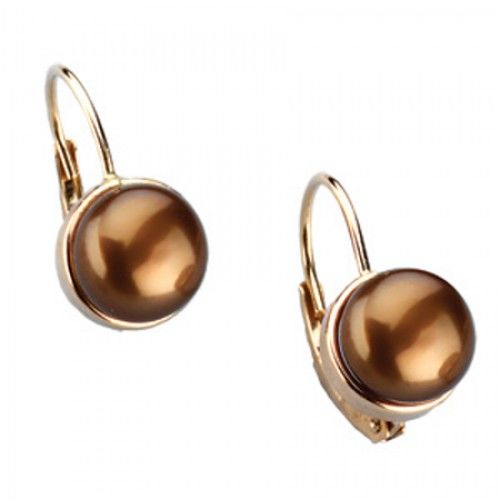 14k Yellow Gold Freshwater Chocolate Colored Pearl Earrings