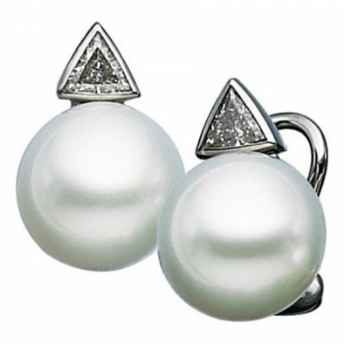 14k White Gold Button Earrings W/ Pearl