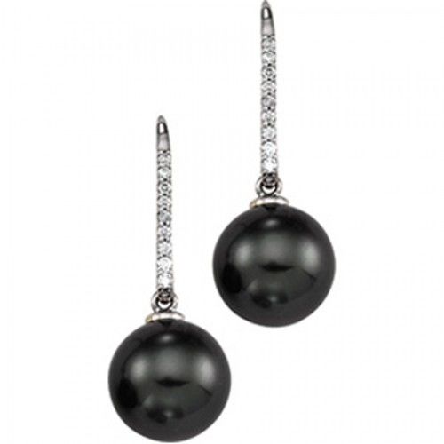 14k Yellow Gold Tahitian Black Pearl Earrings - 10.0mm
